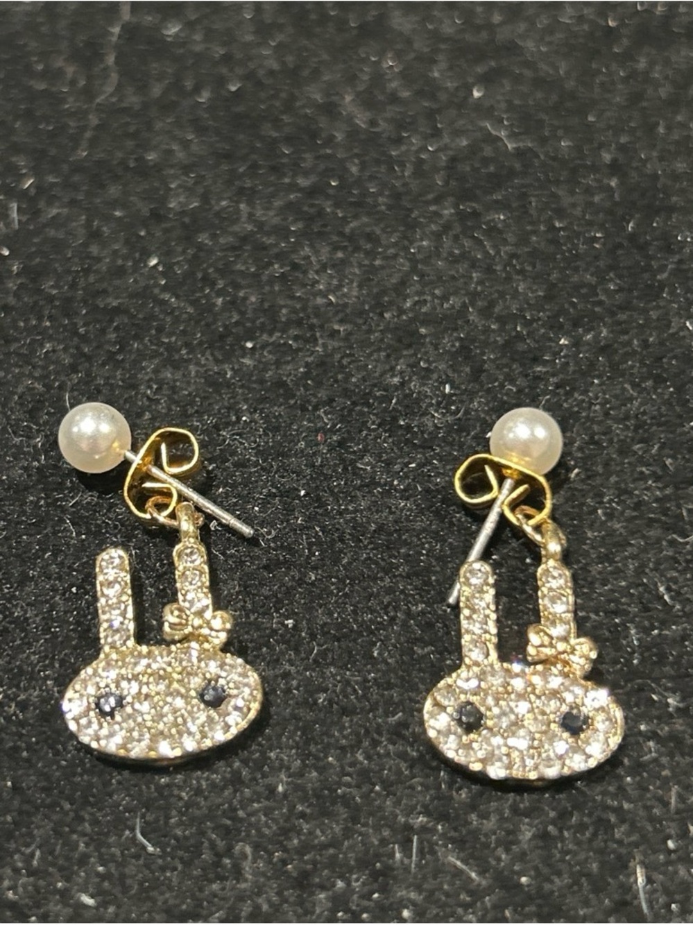 Gold-tone Crystal Bunny Drop Earrings with faux Pearl